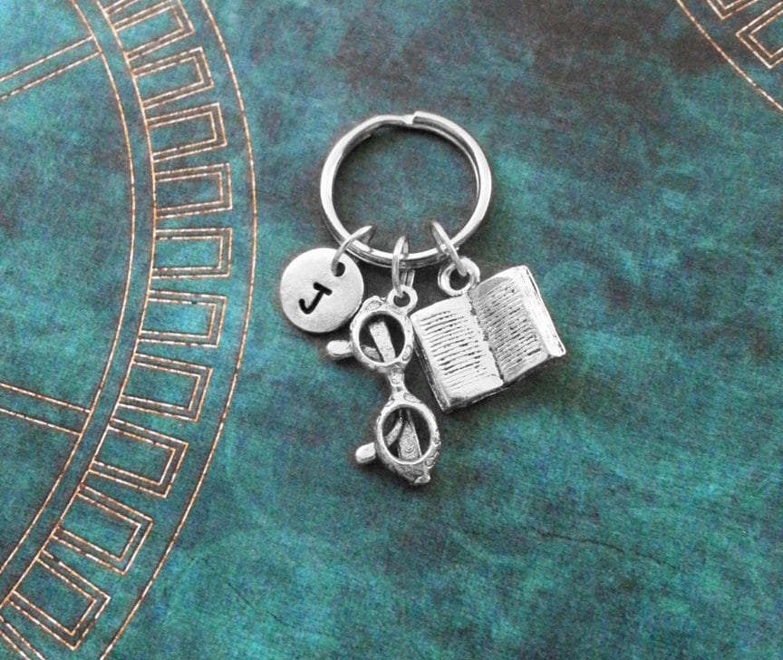 Book Keychain SMALL Book Keyring Personalized Keychain Reading Glasses ...
