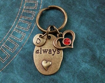 Always Keychain, I Love You Keychain, Personalized Valentine's Gift, Heart Keychain, Heart Pendant, Red Heart Gem Keychain, Anniversary Gift
