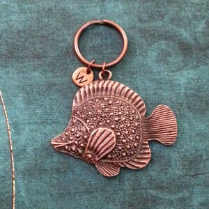 Fish Keychain LARGE Copper Fish Keyring Saltwater Fish Gift Angelfish Keychain Copper Keychain Marine Biology Gift Initial Keychain Monogram