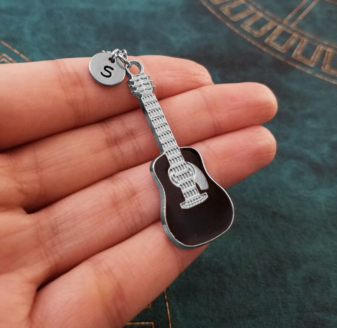 Guitar Keychain SMALL Black Guitar Keyring Charm Keychain Etsy