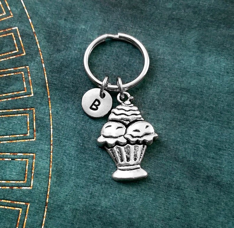 Ice Cream Keychain VERY SMALL Ice Cream Sundae Keychain Ice Cream Keyring Sundae Keyring Personalized Keychain Charm Keychain Initial Letter image 1