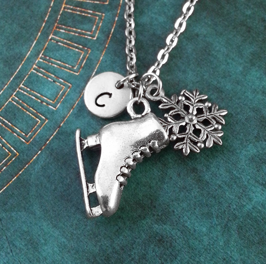 Ice Skate Keychain Personalized Keychain Snowflake Keyring Etsy