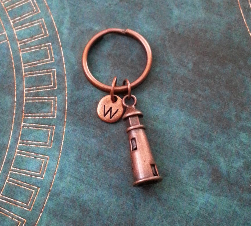 Lighthouse Keychain SMALL Copper Lighthouse Keyring Charm Keychain ...