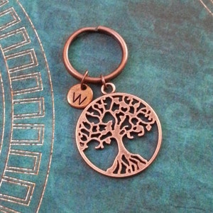 Tree of Life Keychain Tree Keyring Copper Keychain Initial Keychain Tree Keychain Charm Keychain Tree Pendant Keychain Monogram Keychain