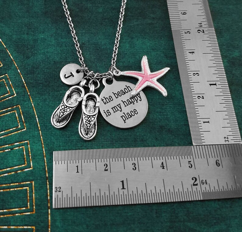 The Beach is My Happy Place Keychain SMALL Beach Keychain Travel Gift Beach Keyring Sandals Keychain Flip Flops Keychain Starfish Keychain