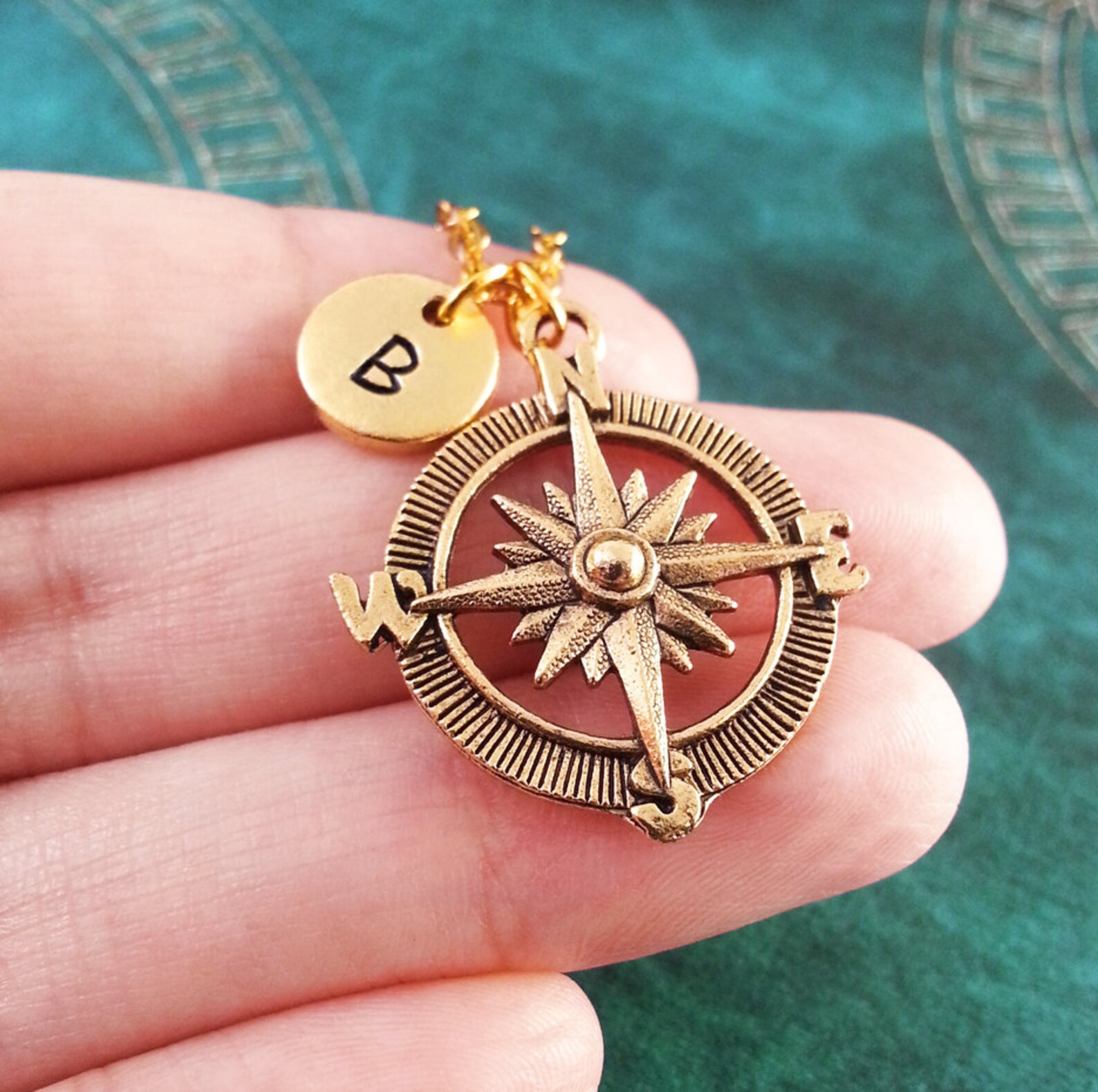 Compass Keychain Gold Compass Charm Personalized Key Ring Etsy