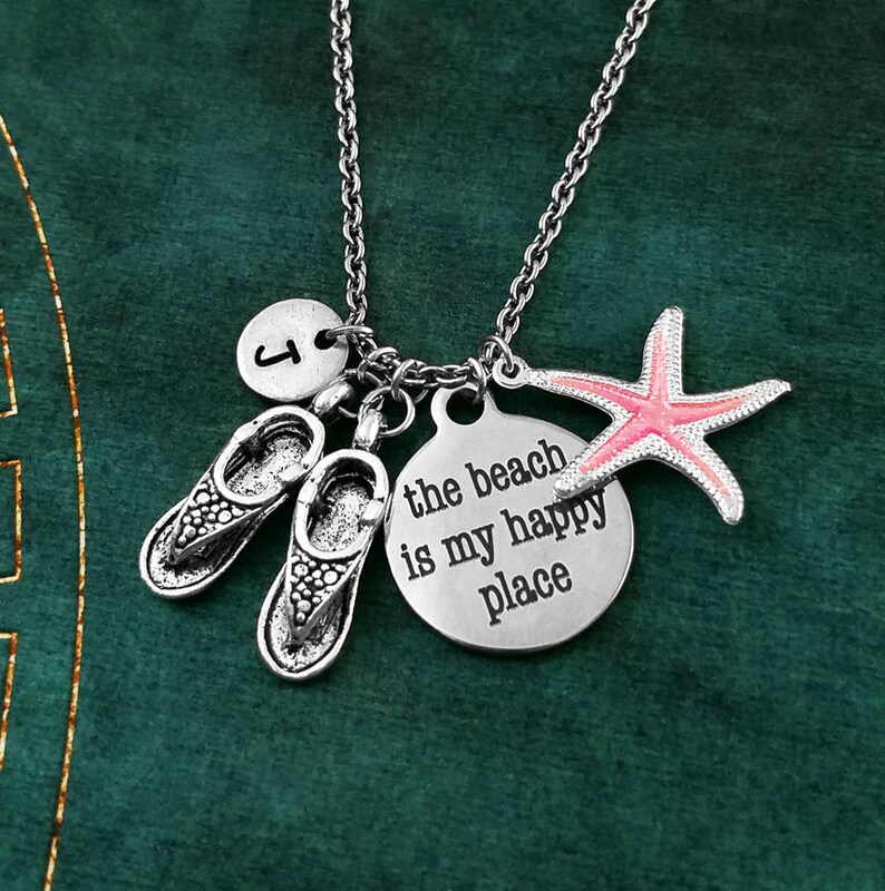 The Beach is My Happy Place Keychain SMALL Beach Keychain Travel Gift Beach Keyring Sandals Keychain Flip Flops Keychain Starfish Keychain