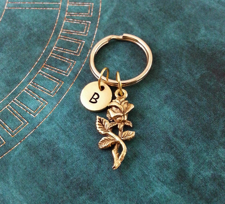 Rose Keychain SMALL Rose Charm Personalized Key Ring Etsy