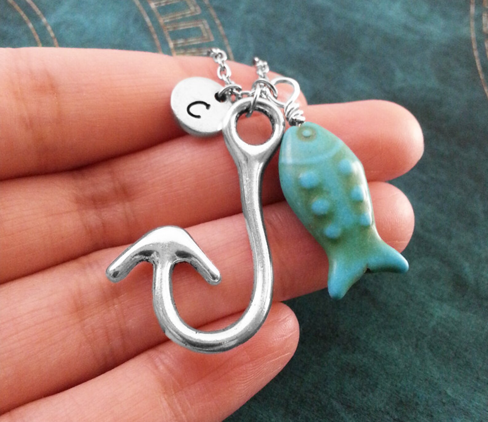 Fish Hook Keychain Fishhook Keychain Blue Fish Keychain Etsy