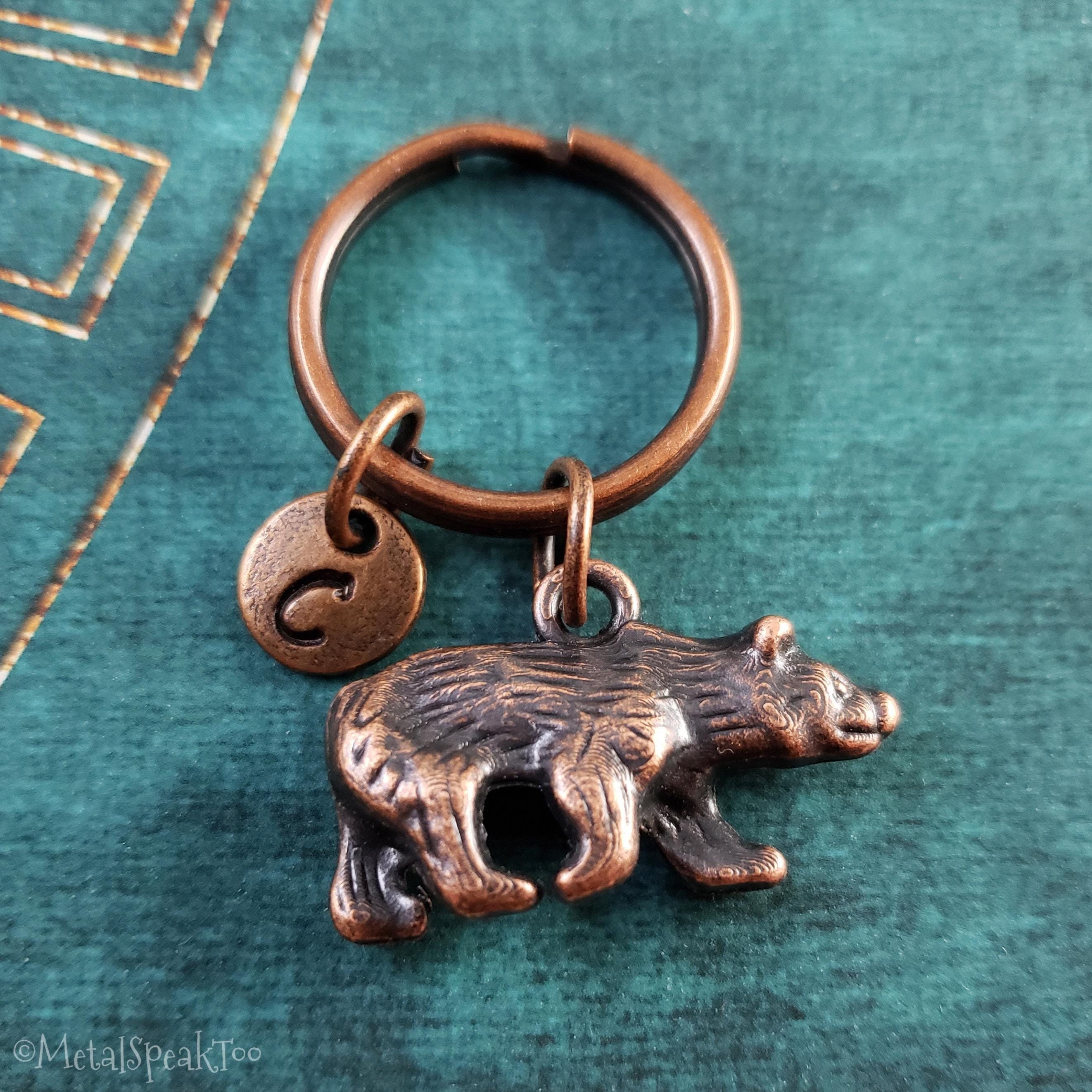 Bear Keychain SMALL Copper Grizzly Bear Pendant Bear Charm Keyring