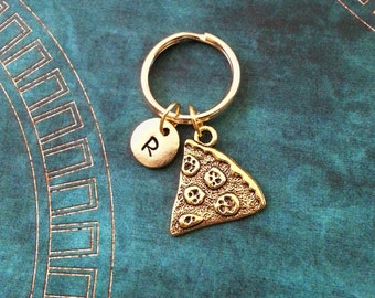 Pizza Keychain SMALL Gold Pizza Slice Keychain Personalized Keychain Food Keychain Pizzeria Gift Bridesmaid Keychain Slice of Pizza Keyring