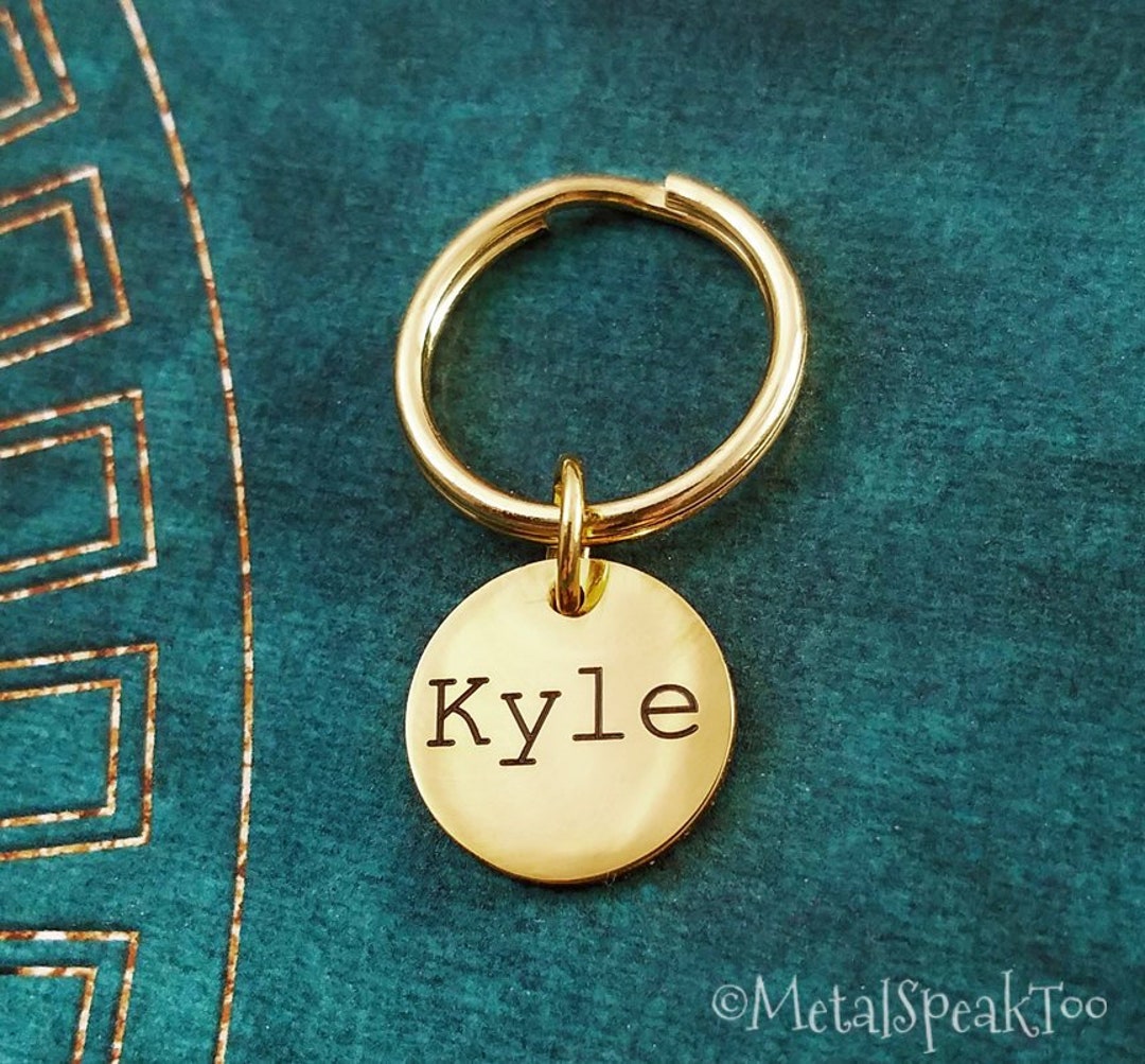 Name Keychain SMALL Stainless Steel Keychain Custom Keychain Gold ...