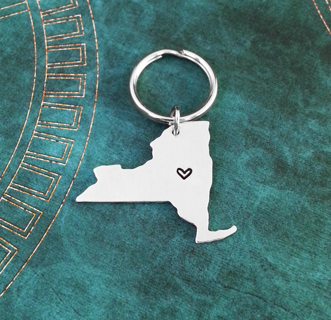 New York Keychain Personalized Hand Stamped New York Keyring Long ...