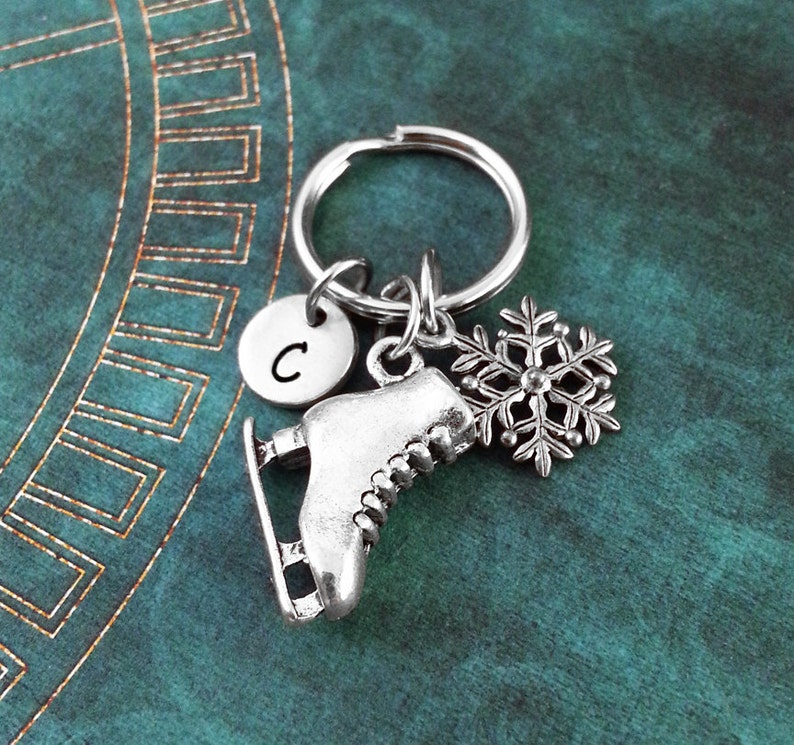 Ice Skate Keychain Personalized Keychain Snowflake Keyring Etsy