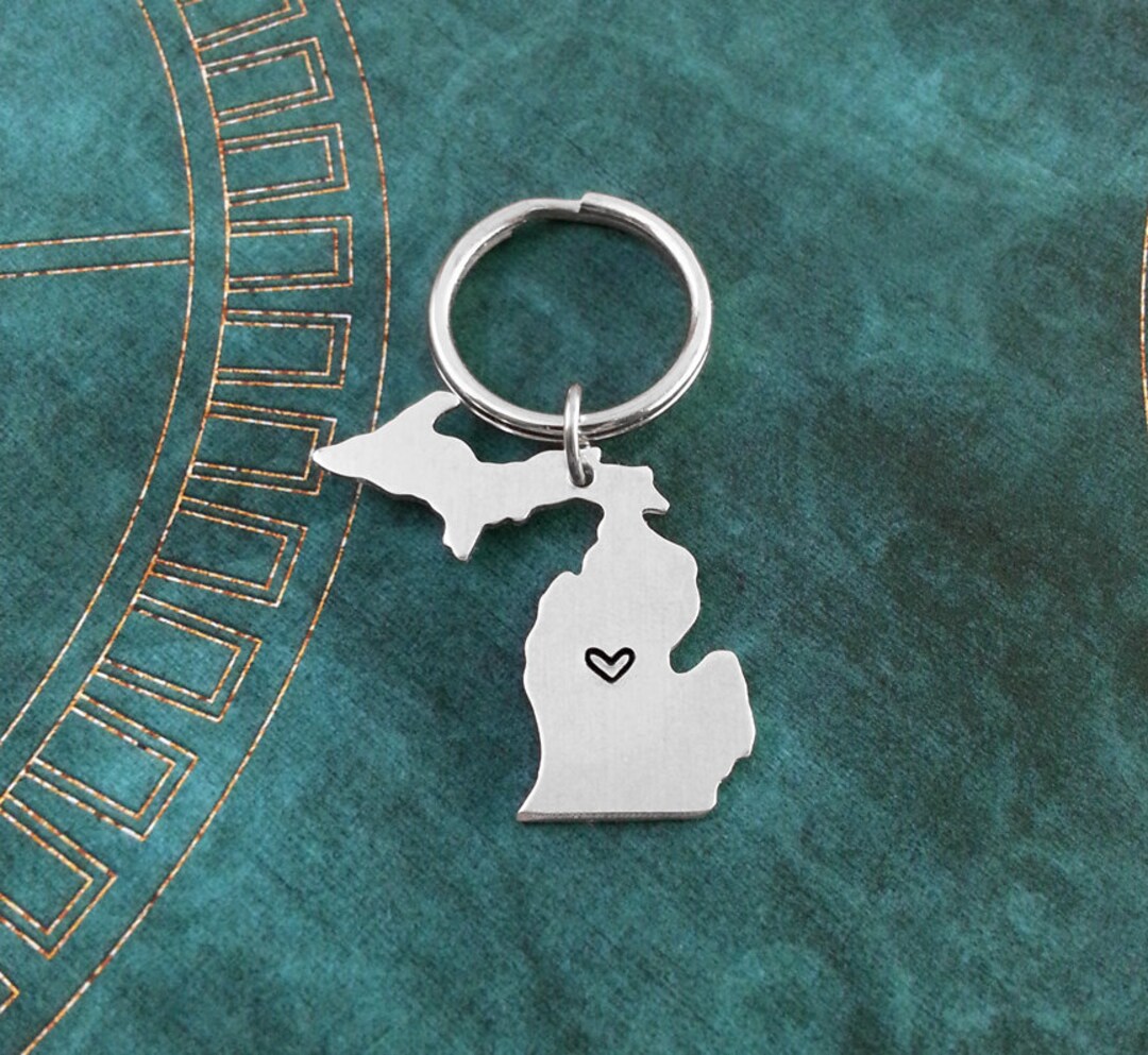 Michigan Keychain Personalized Hand Stamped Michigan Keyring Long