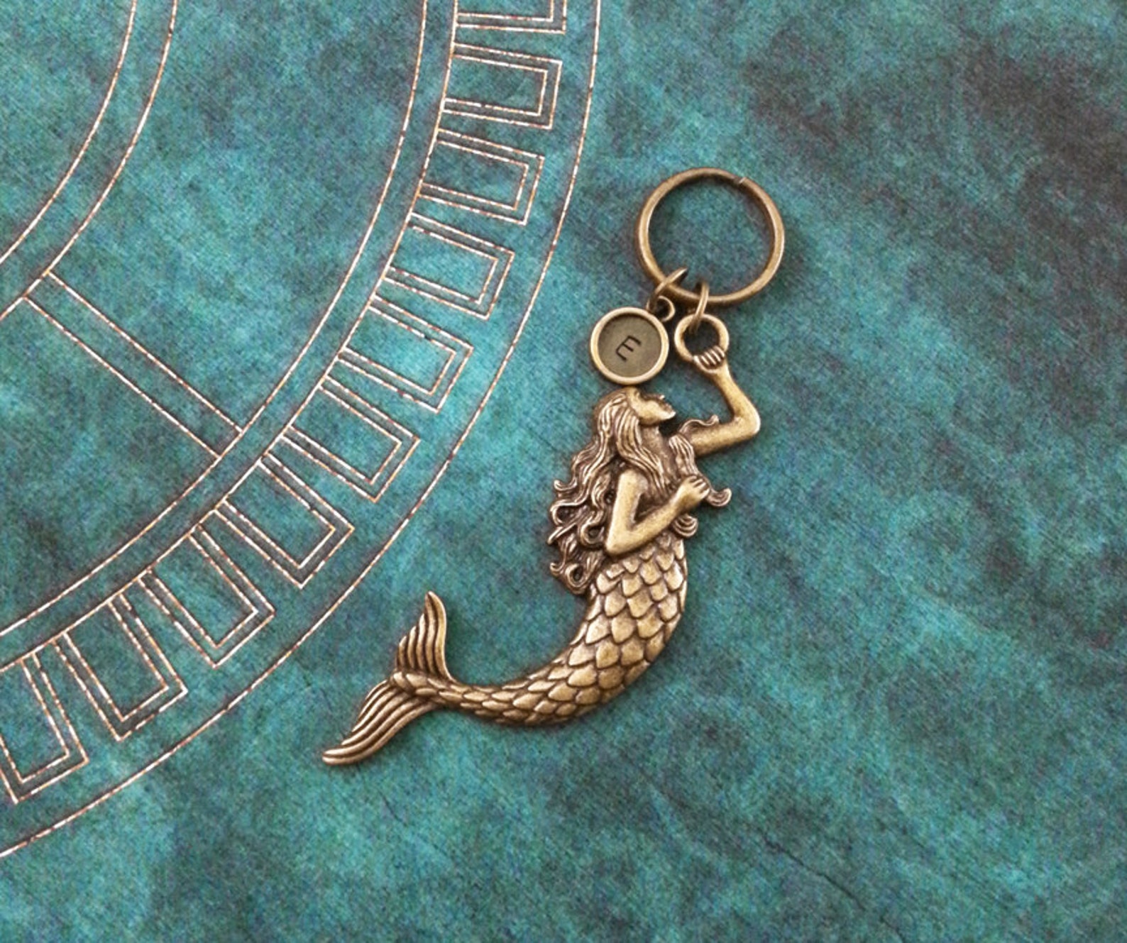 Mermaid Keychain LARGE Bronze Mermaid Keyring Personalized Etsy