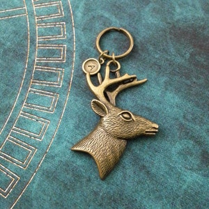 Deer Keychain LARGE Bronze Deer Keyring Personalized Antlers Keychain Hunting Keychain Hunting Gift Father&#39;s Day Keychain Boyfriend Keychain
