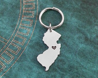 New Jersey Keychain Personalized New Jersey Keyring Long Distance Relationship Heart State Keychain Silver New Jersey Gift State Jewelry