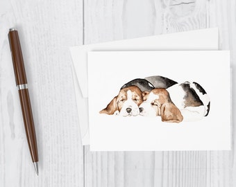 Watercolor Beagle Puppies Greeting Card - all occasion