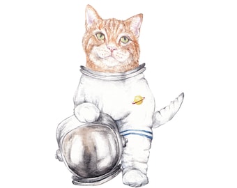 Laika Cat Space kitten galaxy astronaut Watercolor Illustration Limited Edition Print