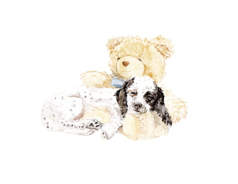 Teddy Bear and Puppy Friends: Limited Edition Print  8.5x11 image 1