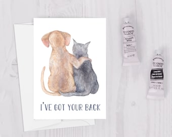 Cat and Pup Best Friends Watercolor Greeting Card Cute couple love card