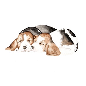 Beagle Puppies Limited Edition Print  8.5x11 Watercolor Dogs