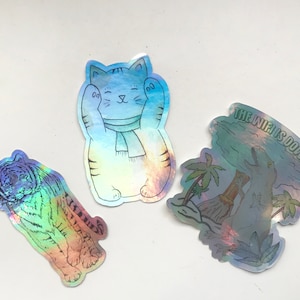 Die Cut 3 inch HOLOGRAPHIC Watercolor Vinyl Animal Stickers - Choose from 4 designs