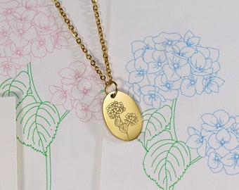 Hydrangea Flower Necklace . Sentimental Gift Personalized Garden Inspired Jewelry by Poise Jewellers . Gold or Silver