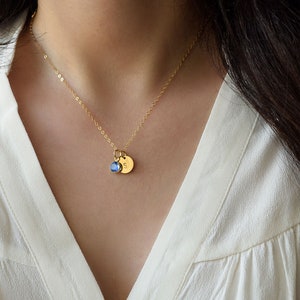 Initial and Birthstone Necklace . Birthday Gift . Personalized Jewelry in Gold, Silver or RoseGold image 1