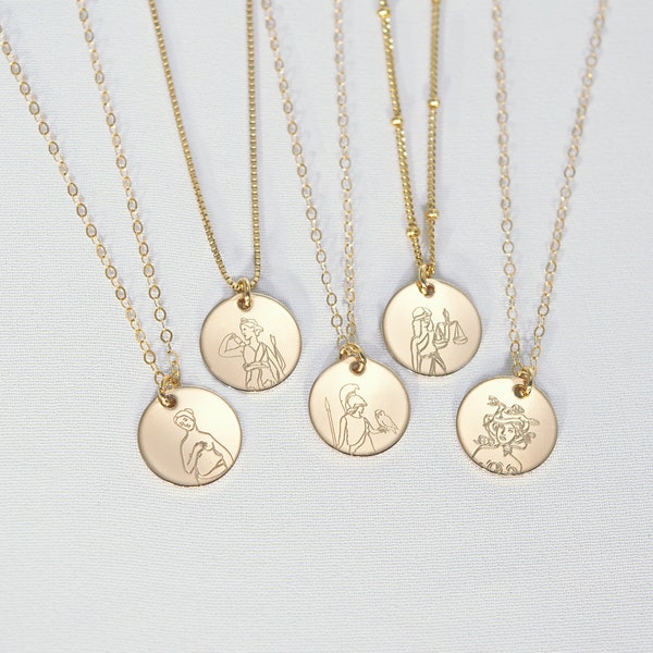 Greek Goddess Necklace . Athena, Artemis, Medusa Necklace in Gold Filled, Sterling Silver, Gift Idea