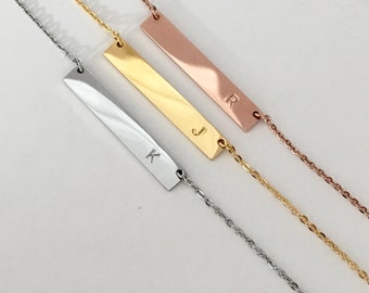 Bridesmaids Initial Bar Necklace, Bridesmaid Gift, Anniversary Gift, Gold Initial Necklace, Handmade Jewelry, Bar necklace, Gift idea