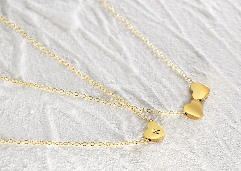 Tiny Initial Heart Necklace . Hand Stamped Letter Necklace . Dainty Layering Necklace image 2