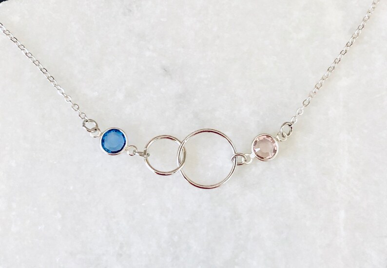 birthstone necklace connection between mother and daughter, 2 circle necklace Mother Daughter Necklaces