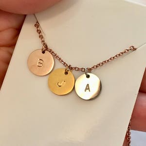 gold silver rose gold initial,disc initial necklace, circle initial necklace, 3 initial necklace,bridesmaid gift, image 2