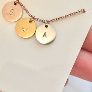 gold silver rose gold initial,disc initial necklace, circle initial necklace, 3 initial necklace,bridesmaid gift, image 5