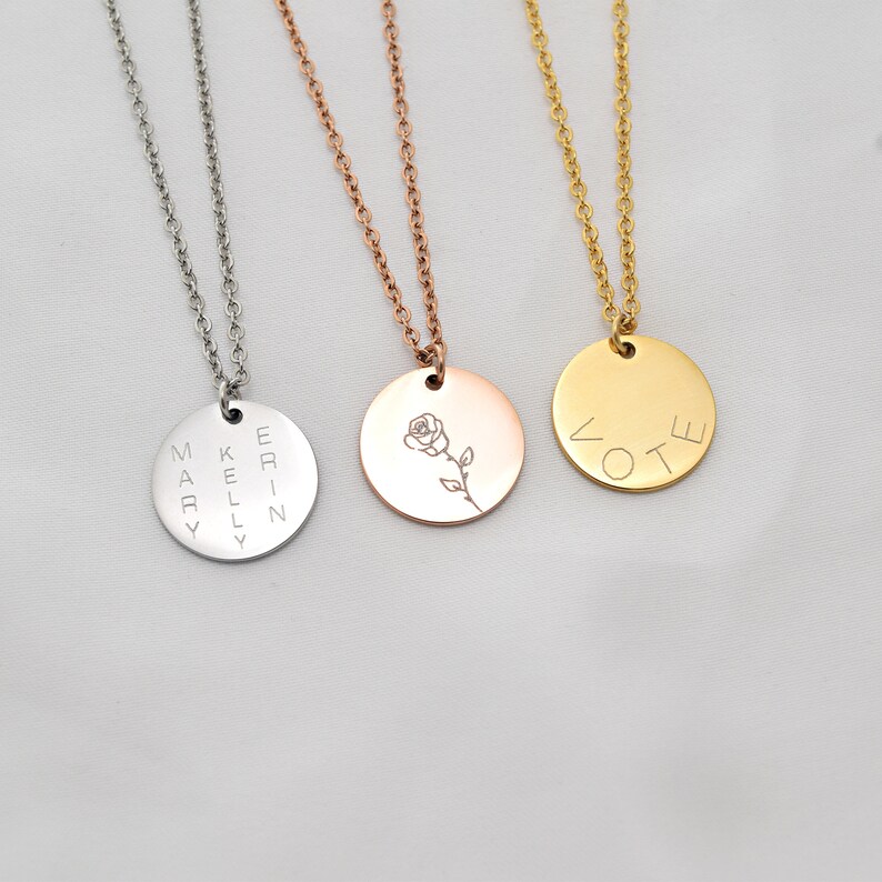 Custom large Disc . Rose Necklace . Vote Necklace. Gift for Mom . Name Disc Necklace . Gift for Her image 4