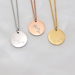 Custom large Disc . Rose Necklace . Vote Necklace. Gift for Mom . Name Disc Necklace . Gift for Her image 1