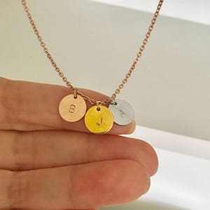 gold silver rose gold initial,disc initial necklace, circle initial necklace, 3 initial necklace,bridesmaid gift, image 6