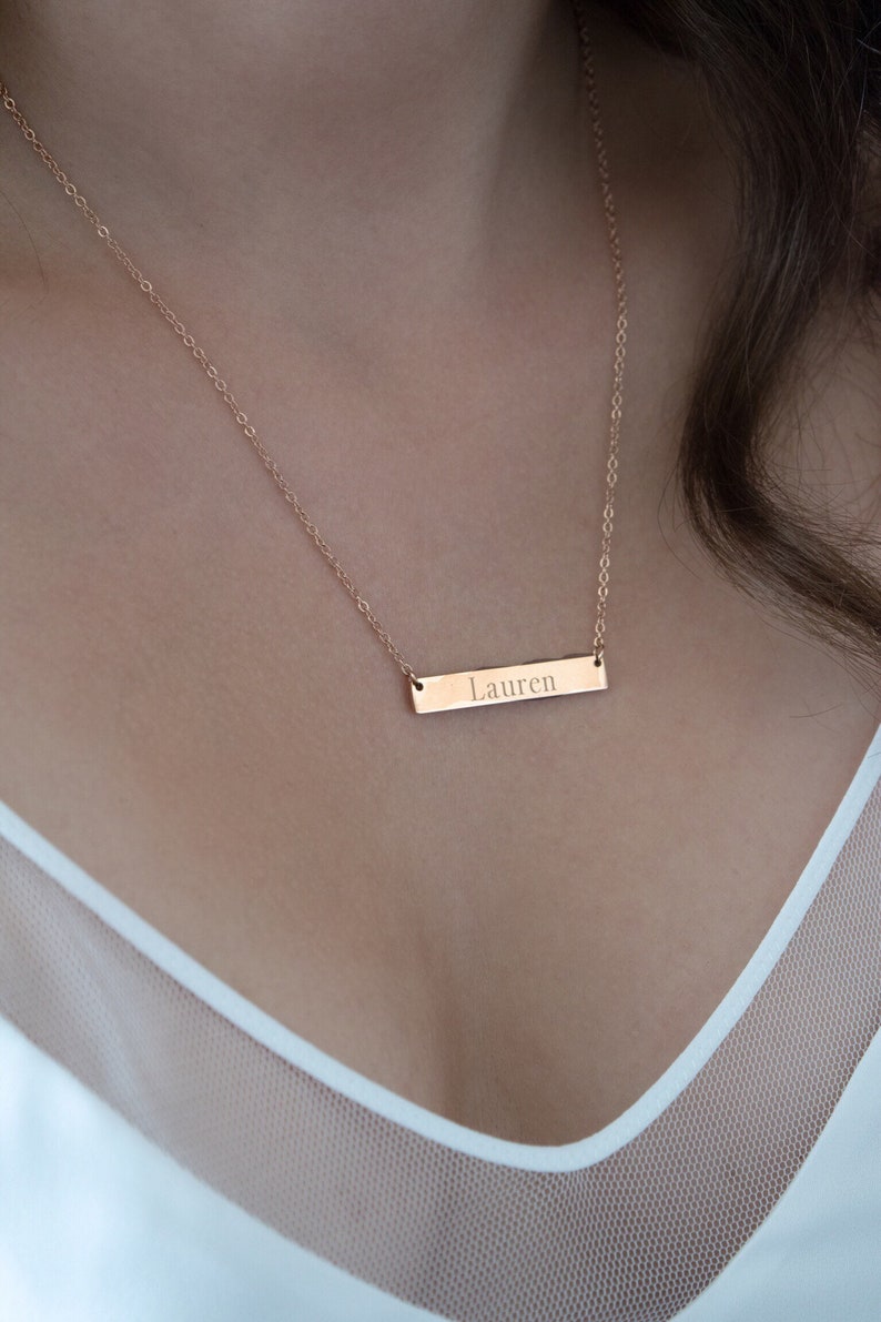 Name Bar Necklace . Custom Coordinates Neckace . Roman Numeral Necklace image 1