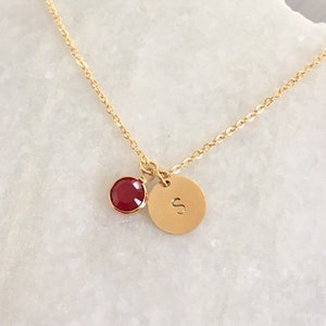 Initial and Birthstone Necklace . Birthday Gift . Personalized Jewelry in Gold, Silver or RoseGold image 3