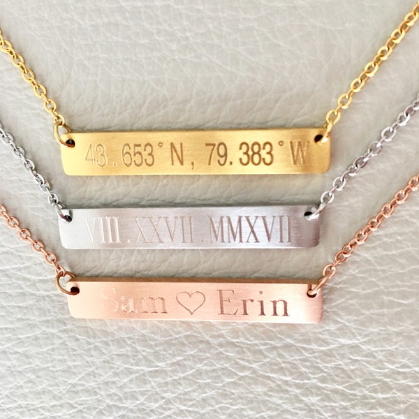coordinate necklace, custom name necklace ,monogram bar necklace , bridesmaid gift, bar necklace.