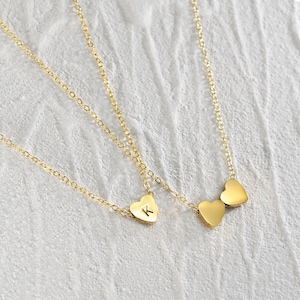 Tiny Initial Heart Necklace . Hand Stamped Letter Necklace . Dainty Layering Necklace image 7