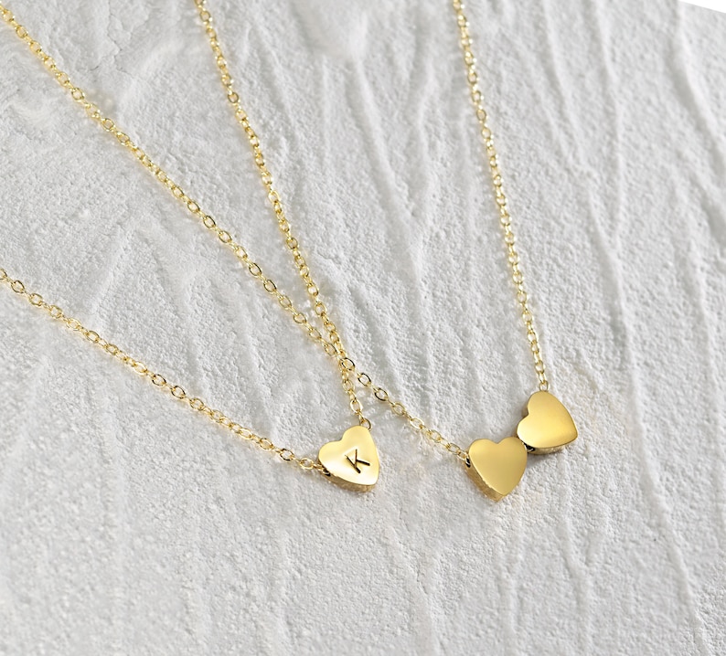 Tiny Initial Heart Necklace . Hand Stamped Letter Necklace . Dainty Layering Necklace image 7