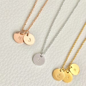 Initial Necklace . Coin Necklace in Gold, Silver or Rose Gold . Perfect Gift Gold/Simple-Stamp