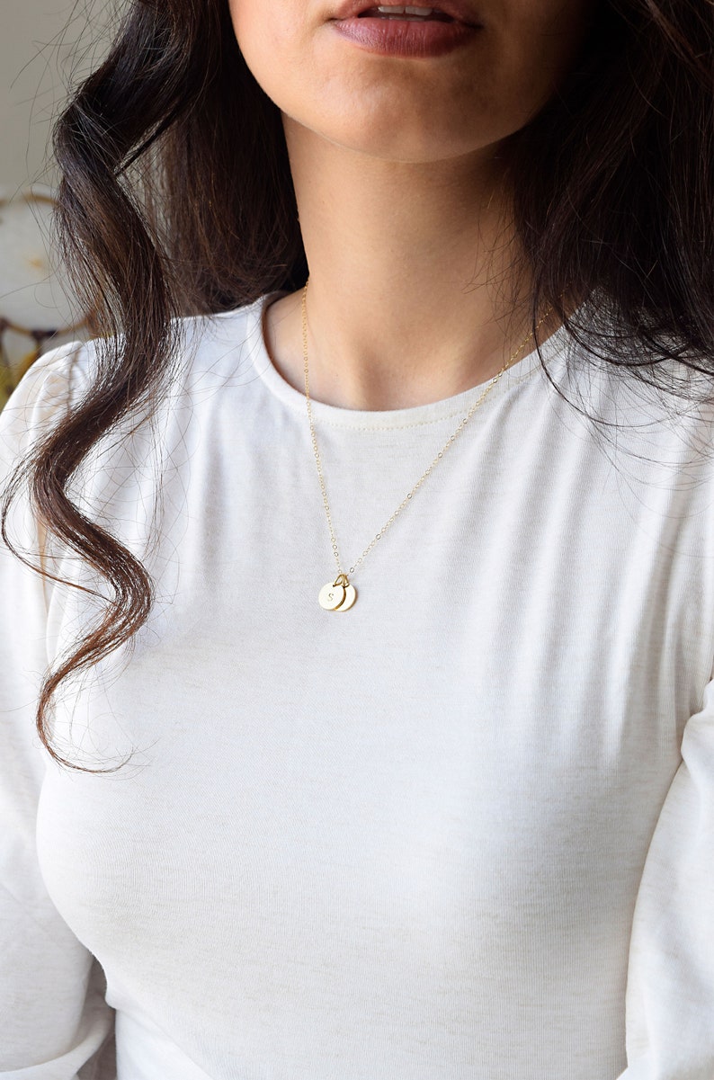 Initial Necklace . Coin Necklace in Gold, Silver or Rose Gold . Perfect Gift image 3