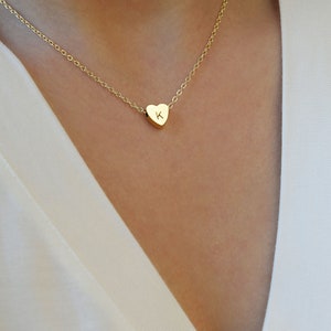 Tiny Initial Heart Necklace . Hand Stamped Letter Necklace . Dainty Layering Necklace image 6
