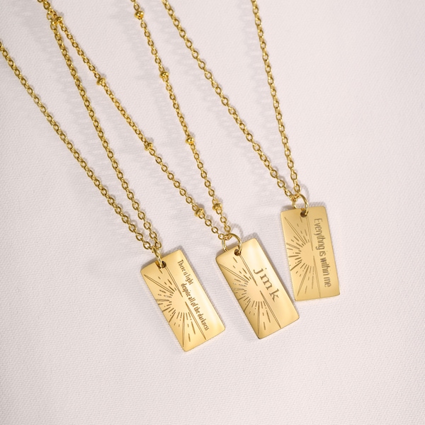 Gepersonaliseerde Sun Ray ketting. Bevestiging ketting. Cadeau voor vriend in goud of zilver