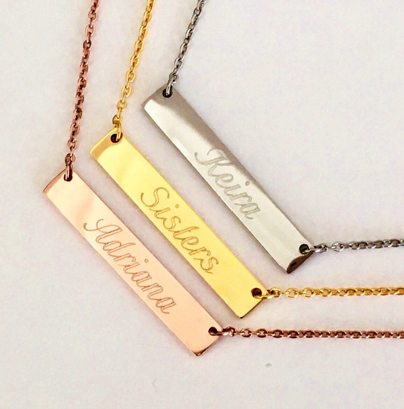 Name Bar Necklace . Custom Coordinates Neckace . Roman Numeral Necklace image 2