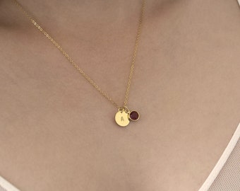 Birthstone Necklace . Initial necklace . Personalized Necklace . Birthday Gift . Birth Month